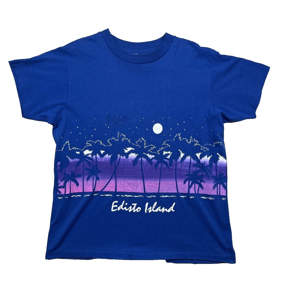 Vintage Edisto Island Shirt Mens L Wrap Around Print Tropical South Carolina